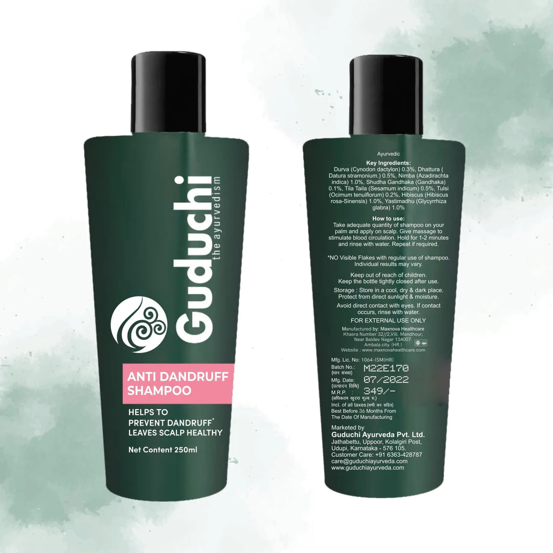 guduchi ayurveda anti dandruff shampoo made from durva neem and licorice sls paraben free natural actives 250ml