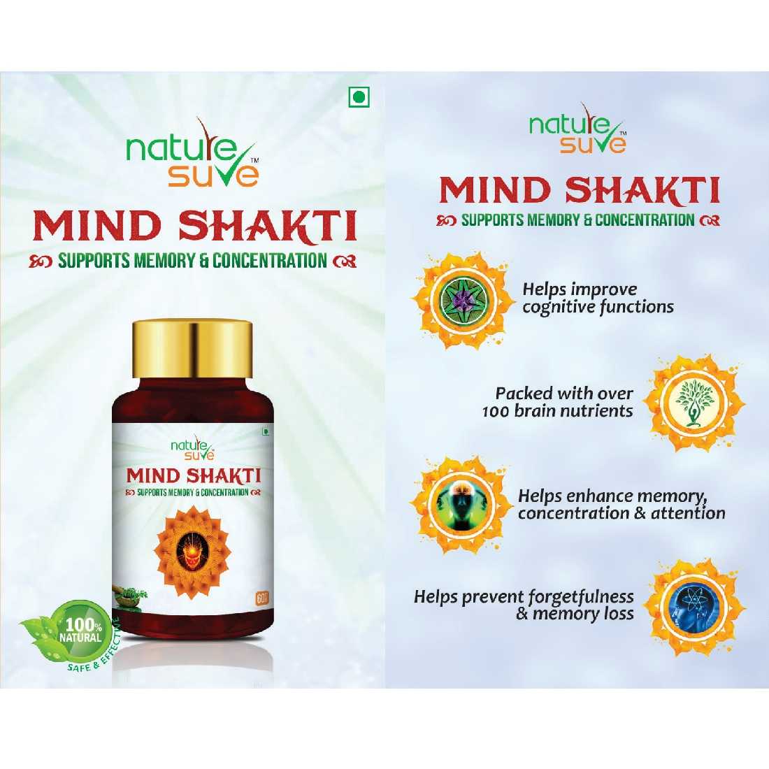 Nature Sure Nature Sure Mind Shakti Tablets for Memory and Concentration in Men & Women - 60 Tablets